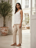 White Solid Sleeveless Relaxed Fit Top