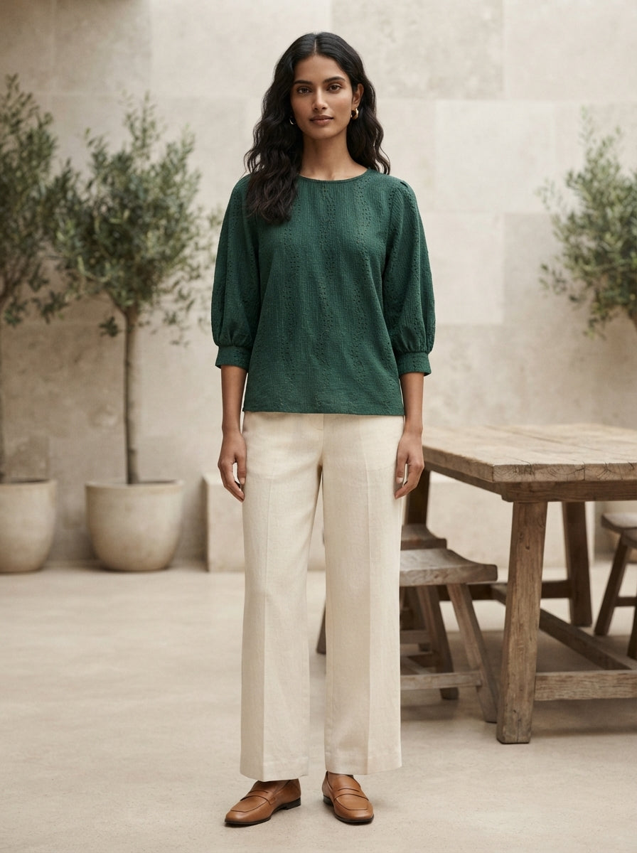 Dark Green Textured Knit Top