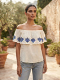 Women's Off-Shoulder Crinkled Printed Casual Top