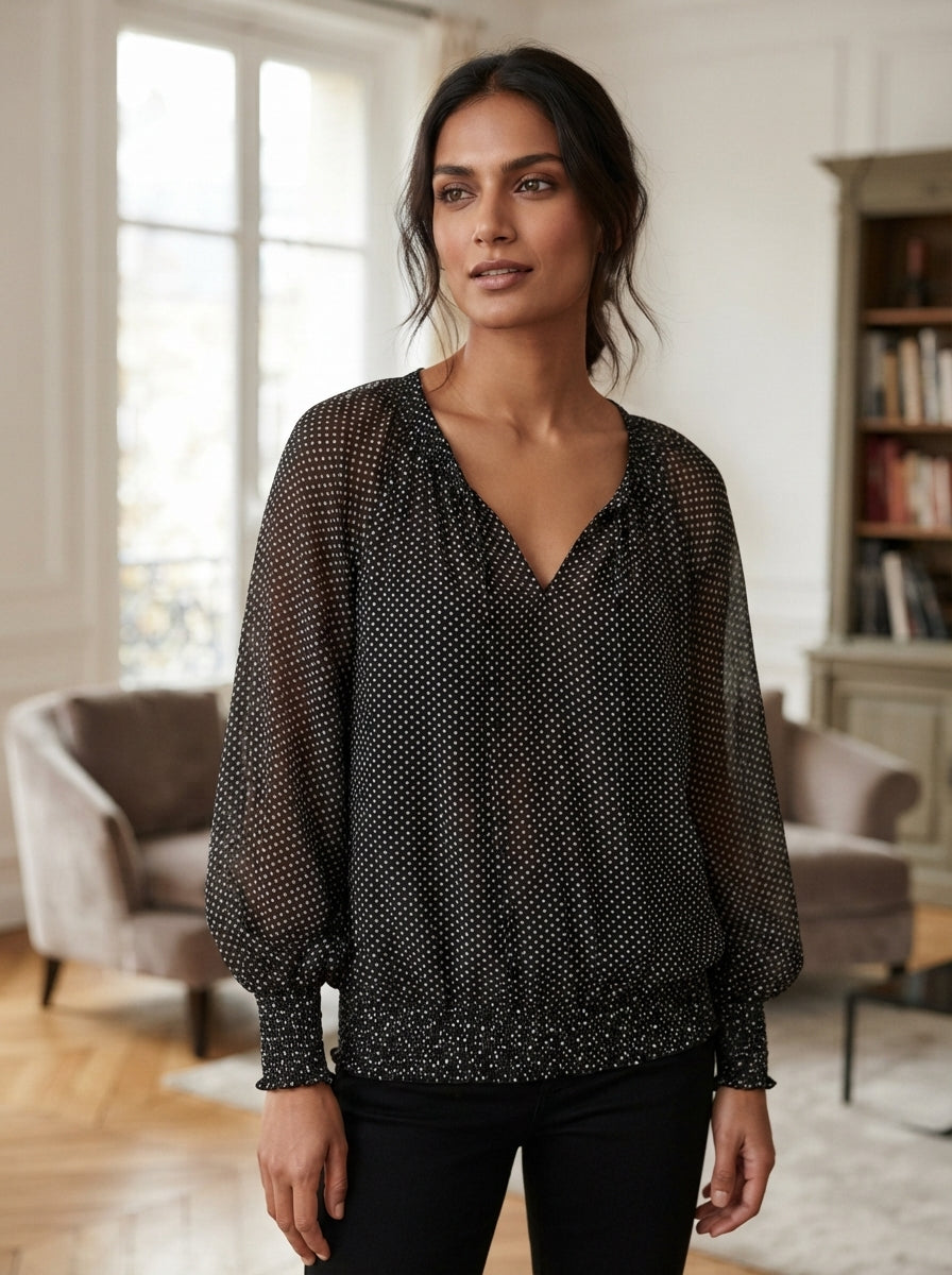 Black Polka Dot Relaxed Fit Top