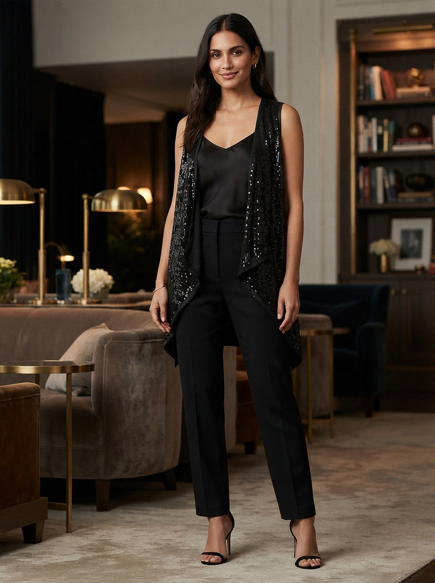 Women's Black Embellished Sleeveless Shrug