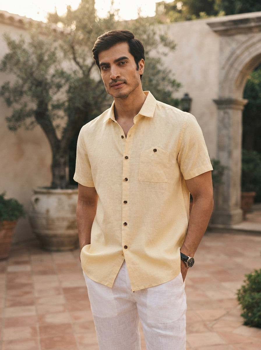 Beige Classic Half Sleeve Burrow Shirt