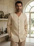 Beige Crescent V Neck Kurta