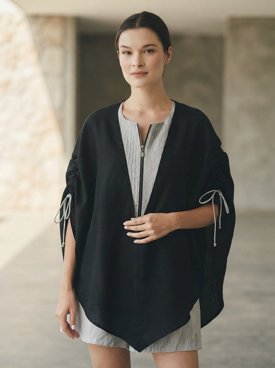 Black Oversized Gale Zipper Poncho