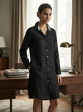 Black Full Sleeve Fern Shirt Dress