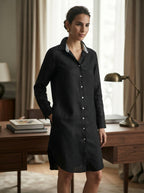 Black Full Sleeve Fern Shirt Dress