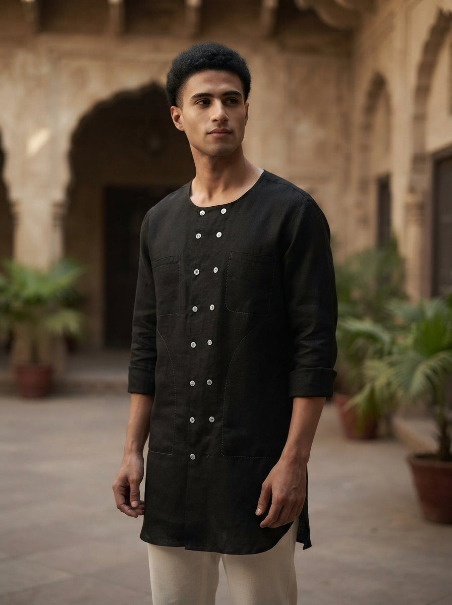 Black Ashoka Full Sleeve Kurta