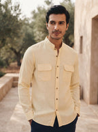 Beige Straight Fit Celestial Mandarin Shirt