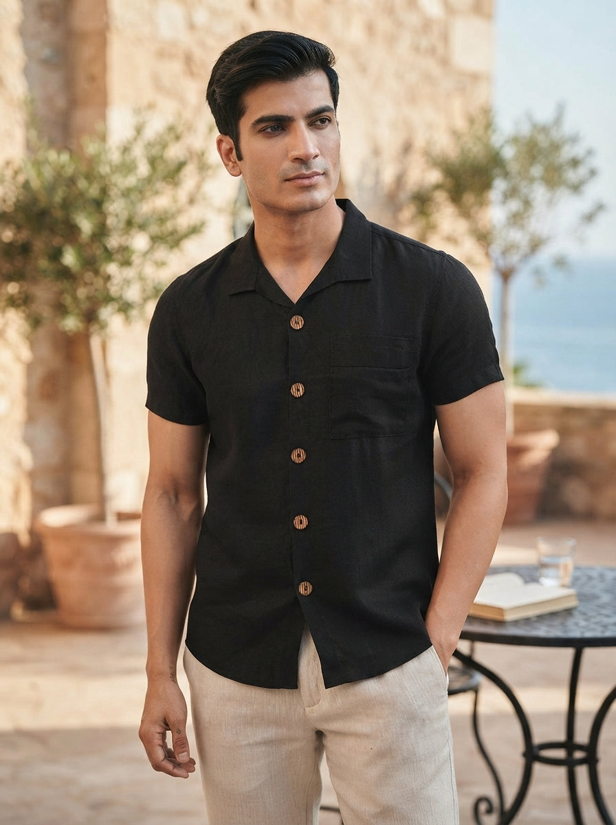 Black Cuban Collar Oasis Shirt
