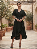 Black Whirl Wrap Dress