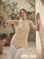 Beige Slimfit Tide Halter Top