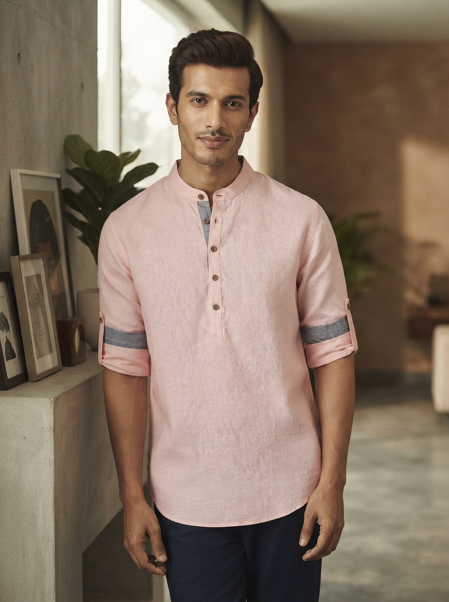 Peach Chinese Collar Earthen Shirt