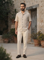 Oatmeal Relaxed Cuban Collar Palm Shirt