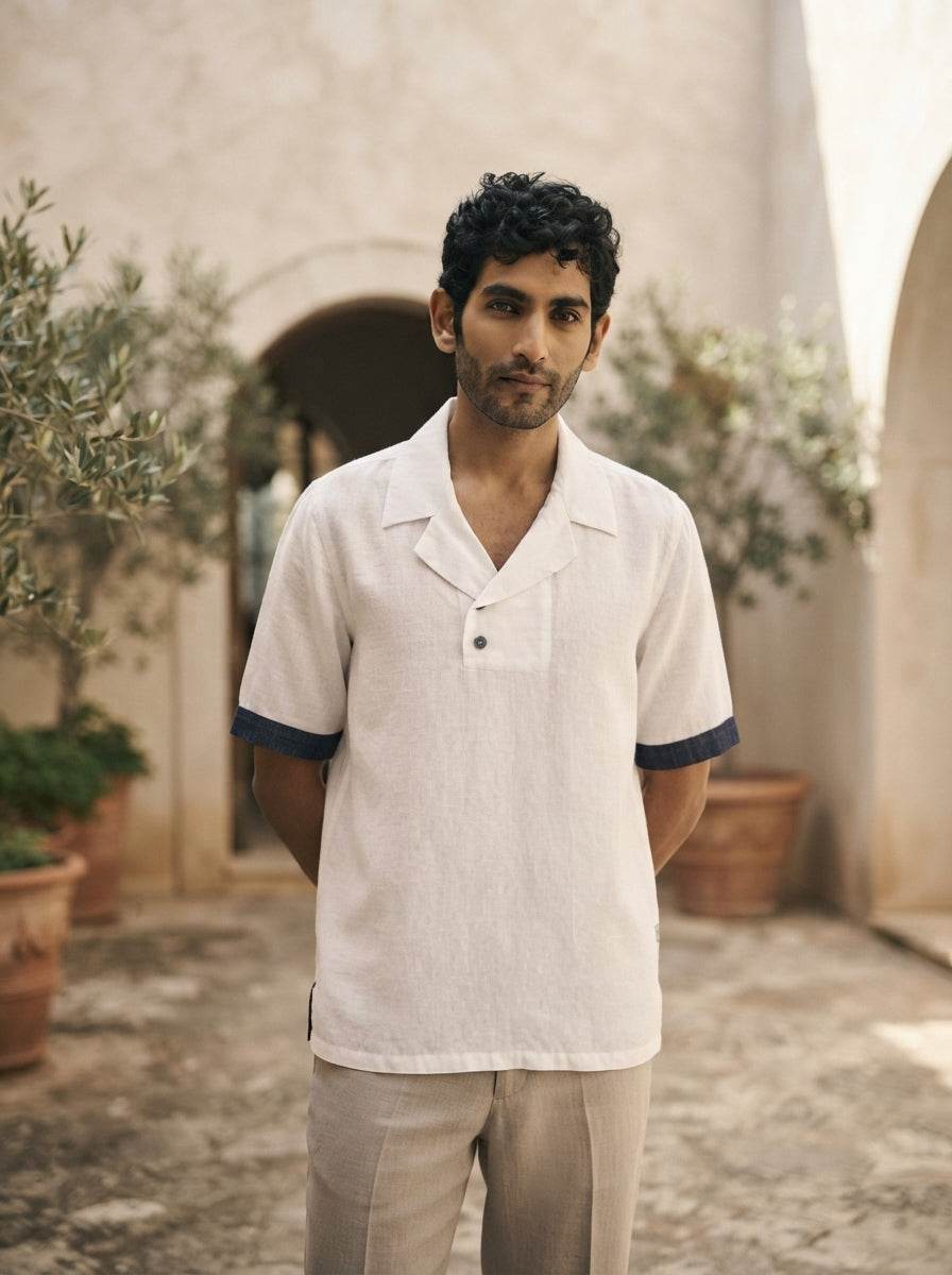 White Relaxed Fit Indigo Casual Shirt