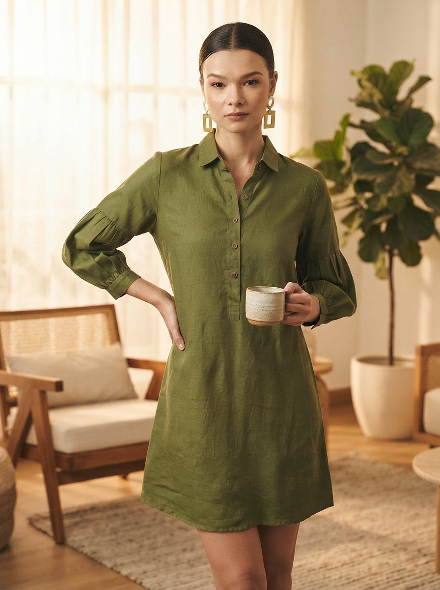 Olive Horizon Sleeve Dress