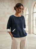 Navy Soar Kimono Sleeve Top