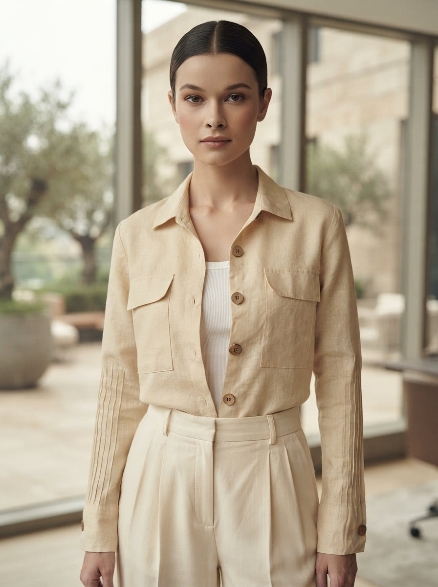 Beige Classic Sublime Pintuck Shirt