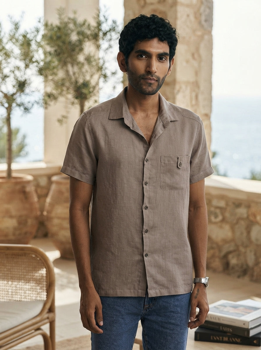 Khaki Straight Fit Ochre Casual Shirt