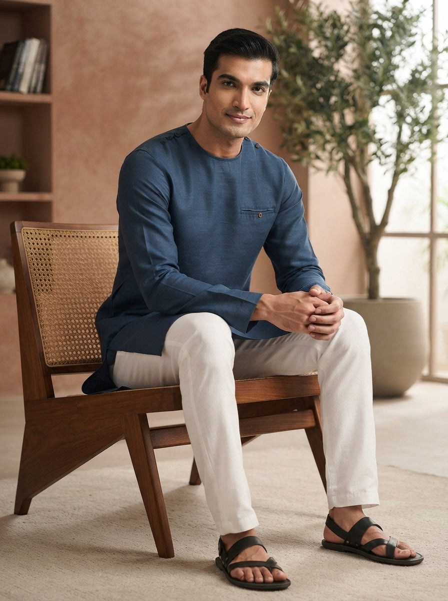 Navy Crackle Casual Kurta
