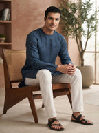 Navy Crackle Casual Kurta