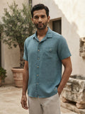 Ochre Teal Straight Fit Casual Shirt