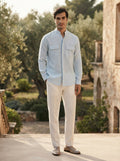 Light Blue Straight Fit Celestial Mandarin Shirt