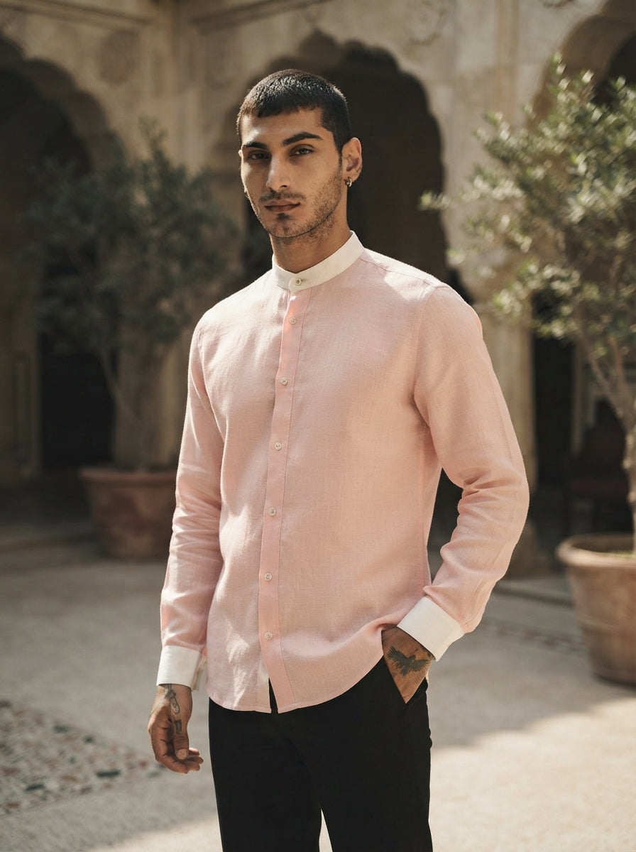 Peach Chinese Collar Orbit Shirt
