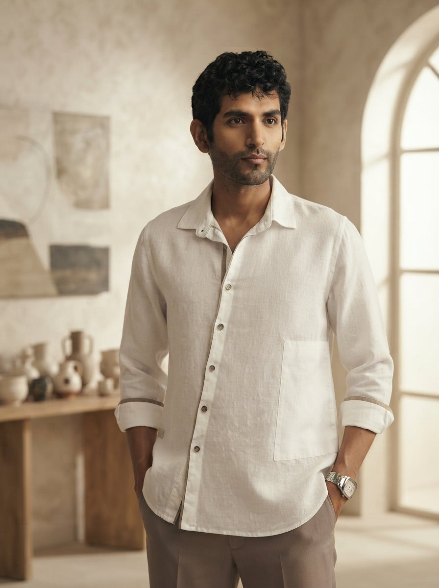 Classic White Hemp Topaz Full Sleeve Shirt