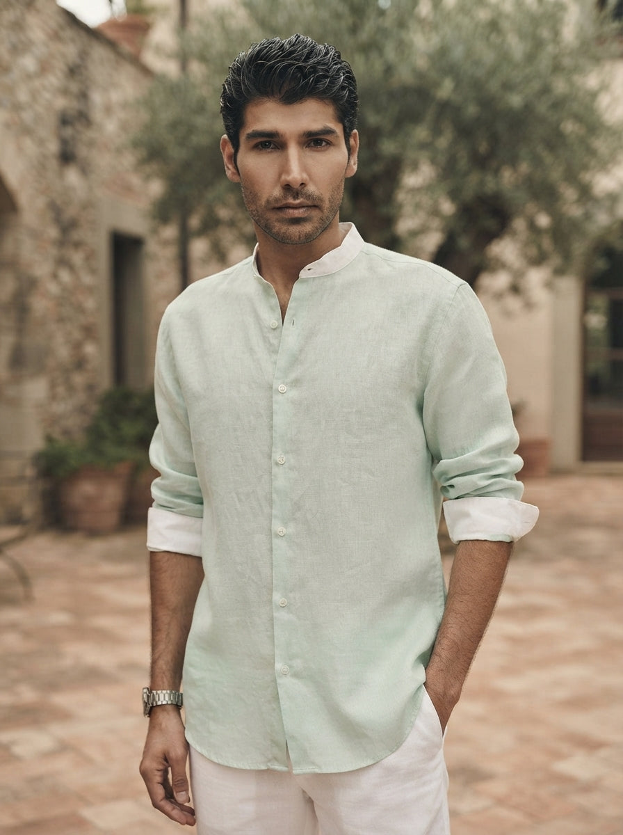 Mint Mandarin Collar Orbit Shirt