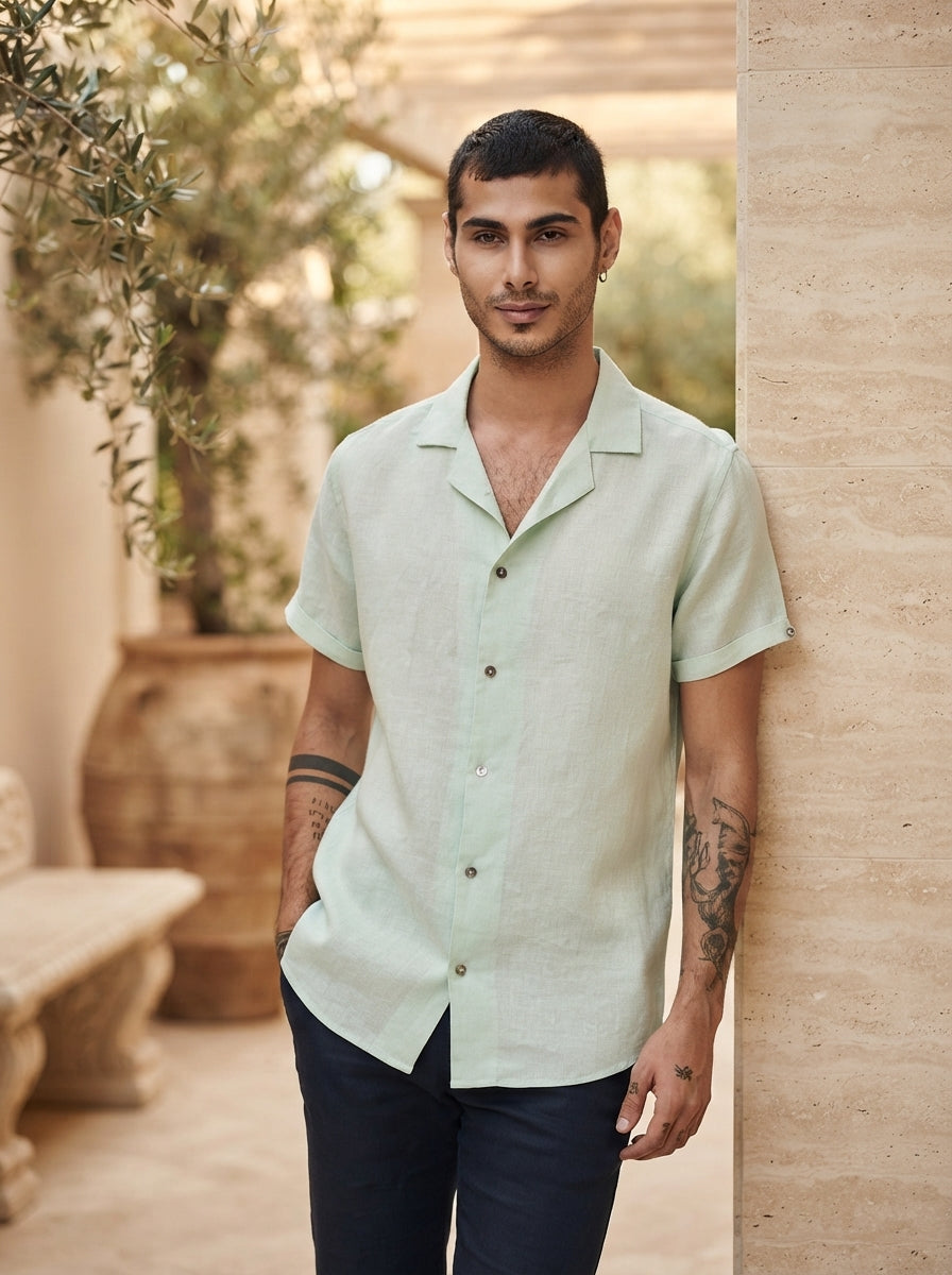 Mint Cuban Collar Arrow Shirt