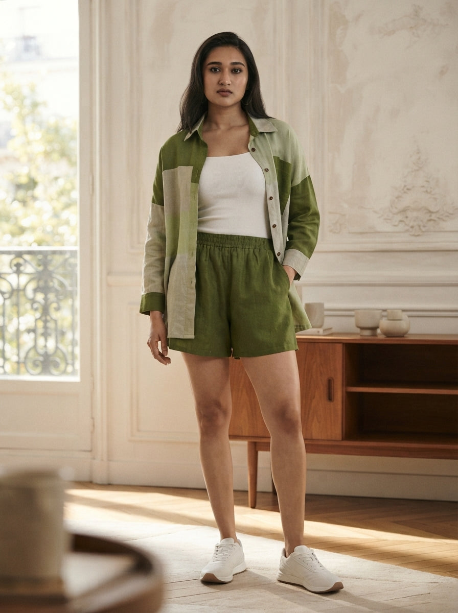 Olive Oversized Aurora Colorblock Shirt
