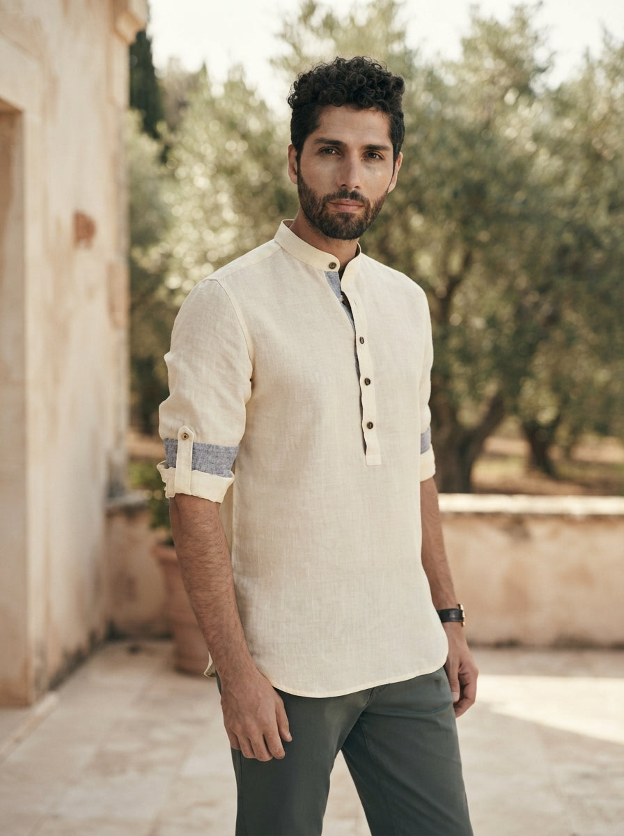 Beige Mandarin Collar Earthen Shirt