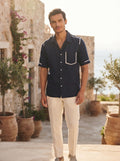 Navy Relaxed Cuban Collar Palm Shirt