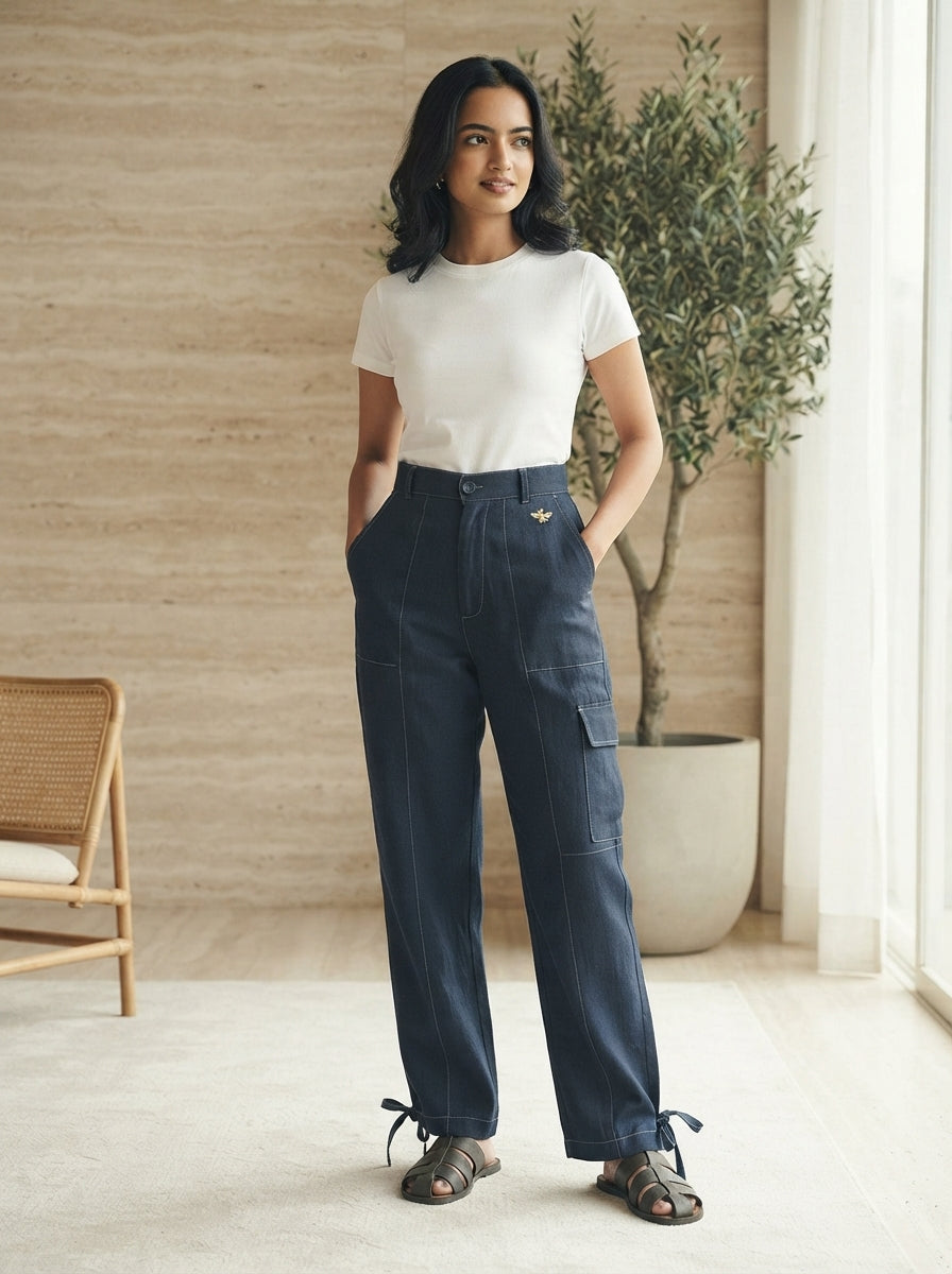 Navy Highwaisted Sienna Cargo Pants