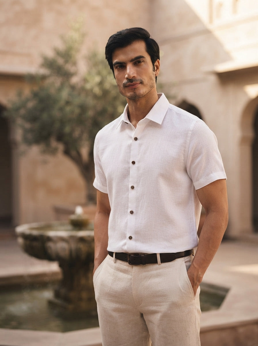 White Classic Vital Half Sleeve Shirt