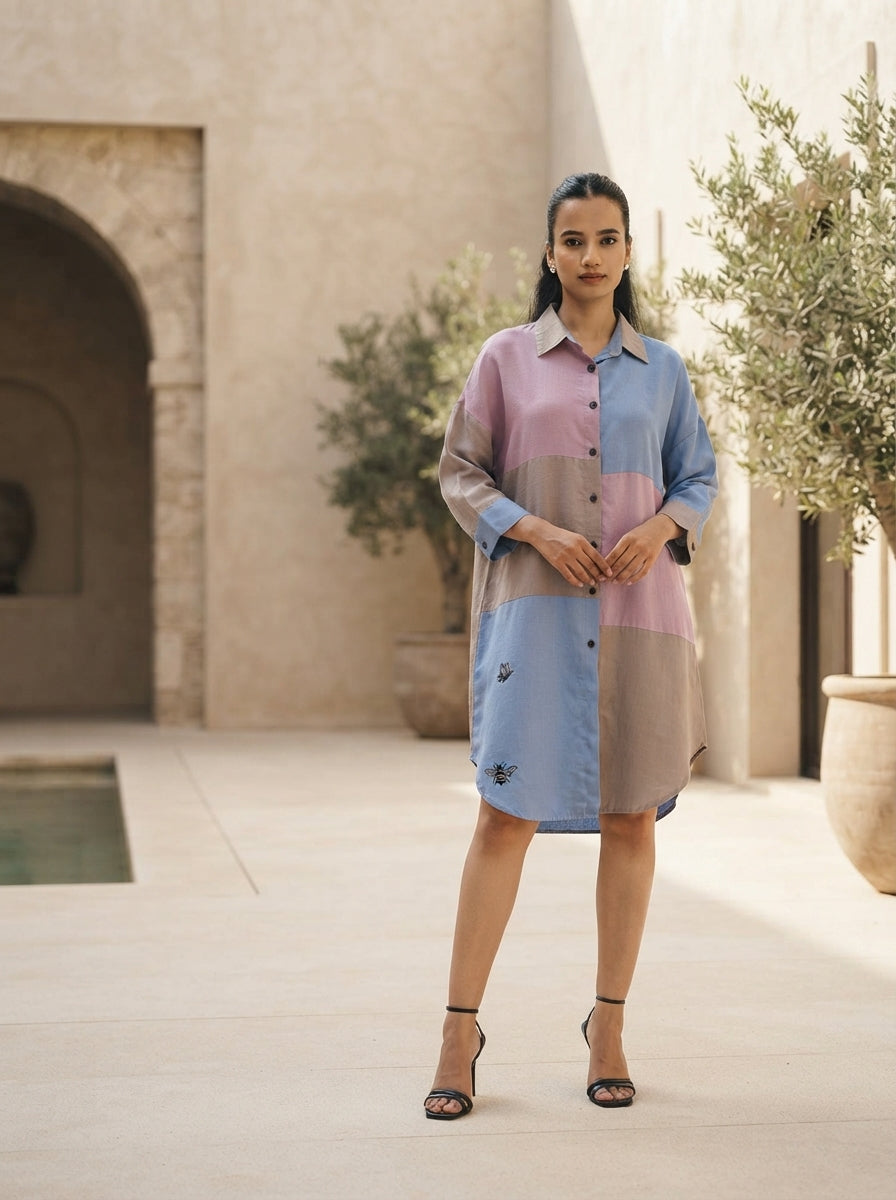 Pink Oversized Reed Shirt Dress