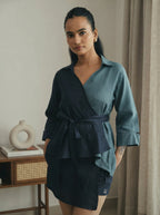 Navy Pearl Wrap Shirt