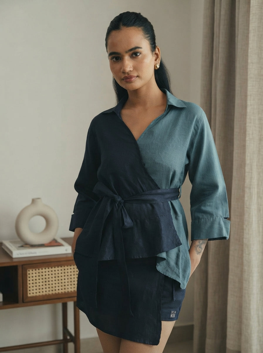 Navy Pearl Wrap Shirt