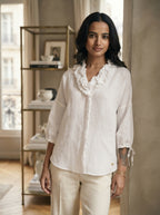 White Classic Oversized Coral Ruffle Shirt