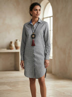 Blue Full Sleeve Fern Shirt Dress