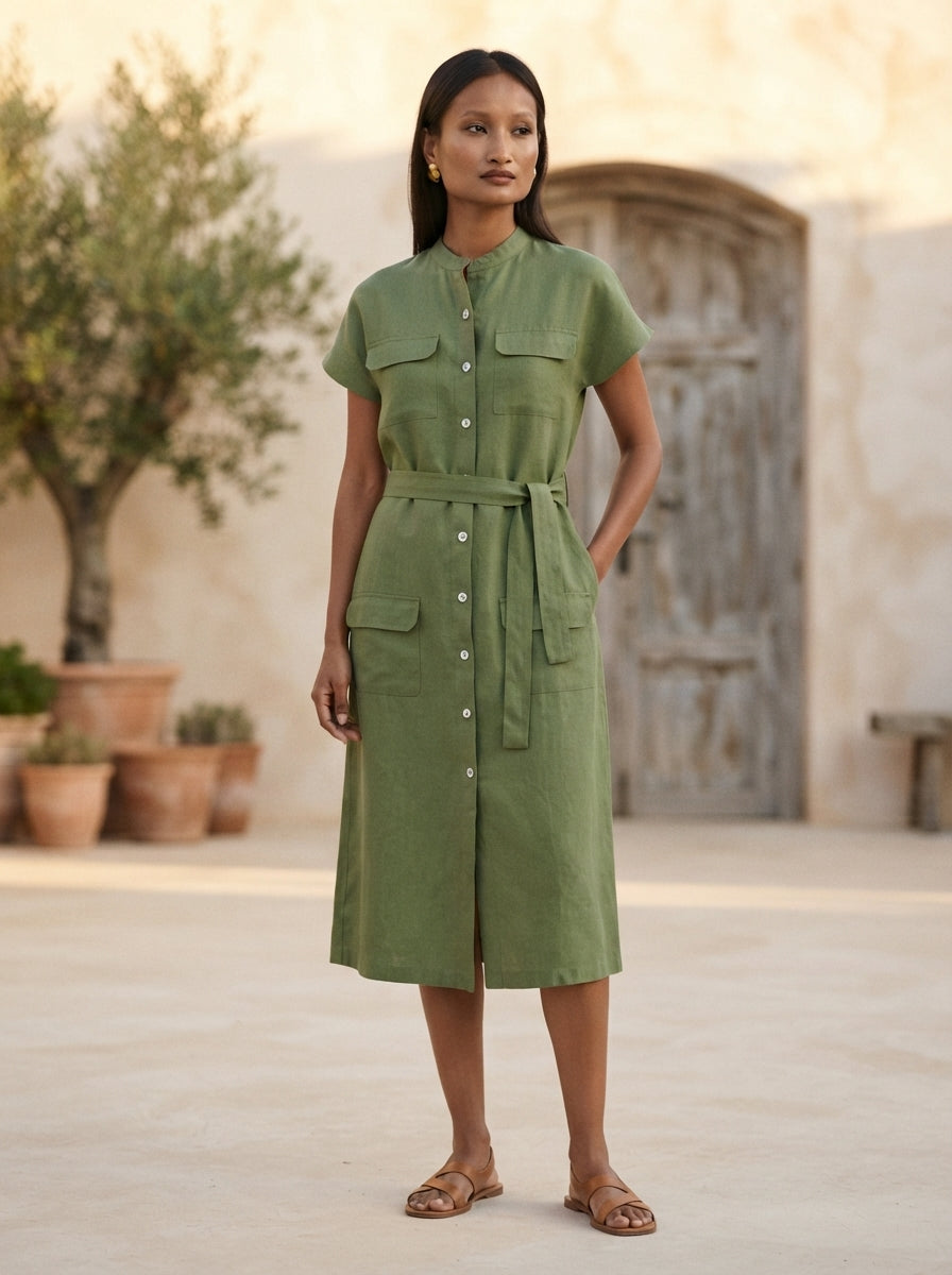 Olive Relaxed Fit Iris Shirt Dress