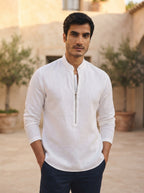 White Zeal Zipper Full Sleeve Shirt