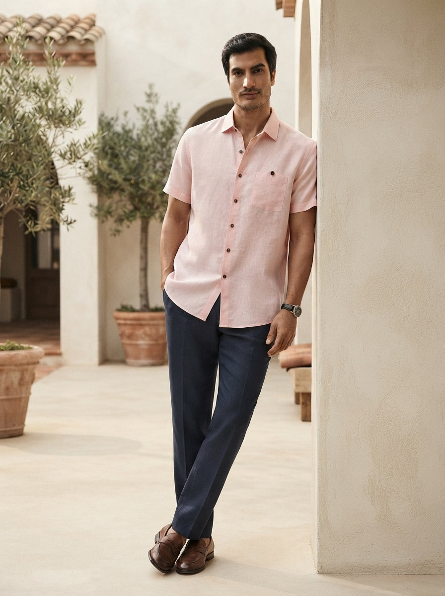 Peach Classic Half Sleeve Burrow Shirt