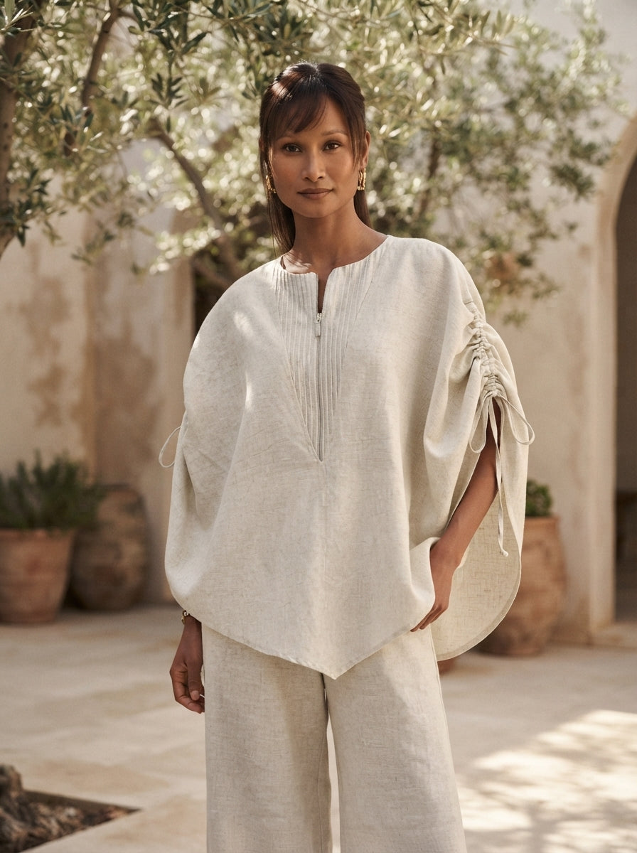 Oatmeal Oversized Gale Zipper Poncho