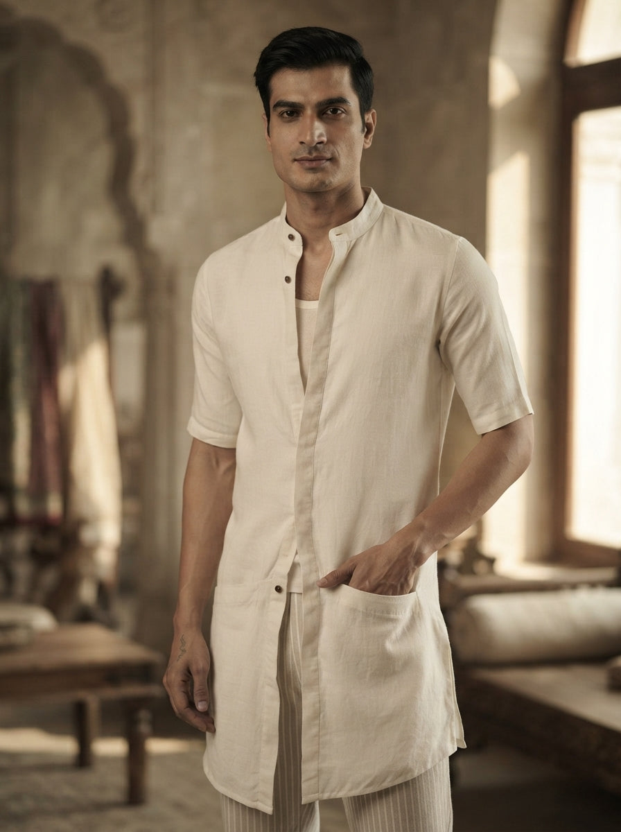 White Metamorphosis Half Sleeve Kurta