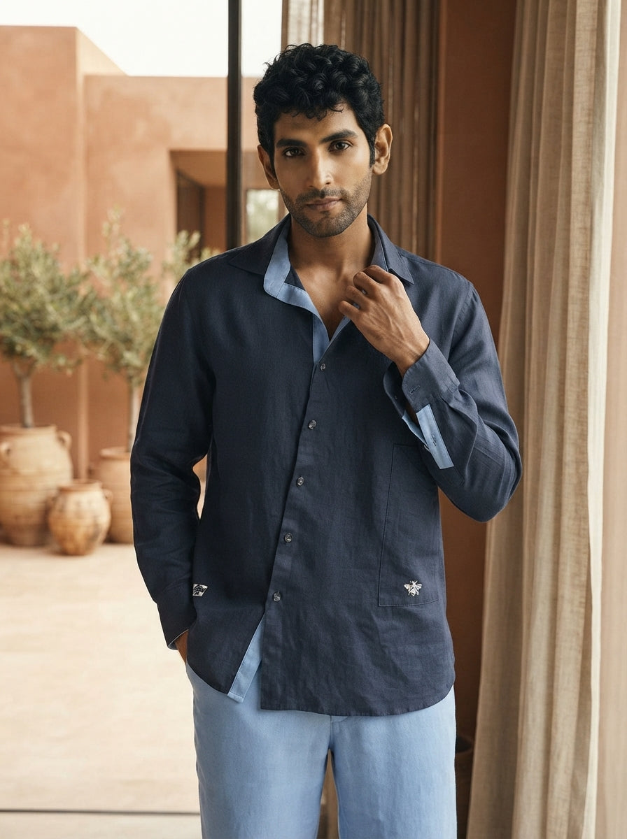 Classic Navy Hemp Topaz Full Sleeve Shirt