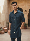 Navy Double Pocket Ray Kurta