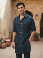 Navy Double Pocket Ray Kurta