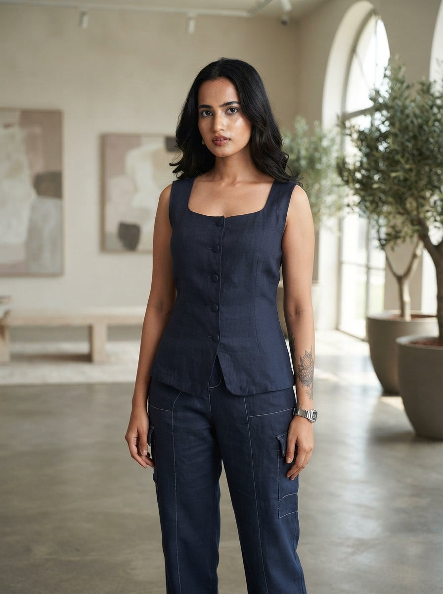 Navy Ivy Waistcoat Top