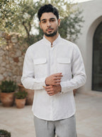 White Straight Fit Celestial Mandarin Shirt